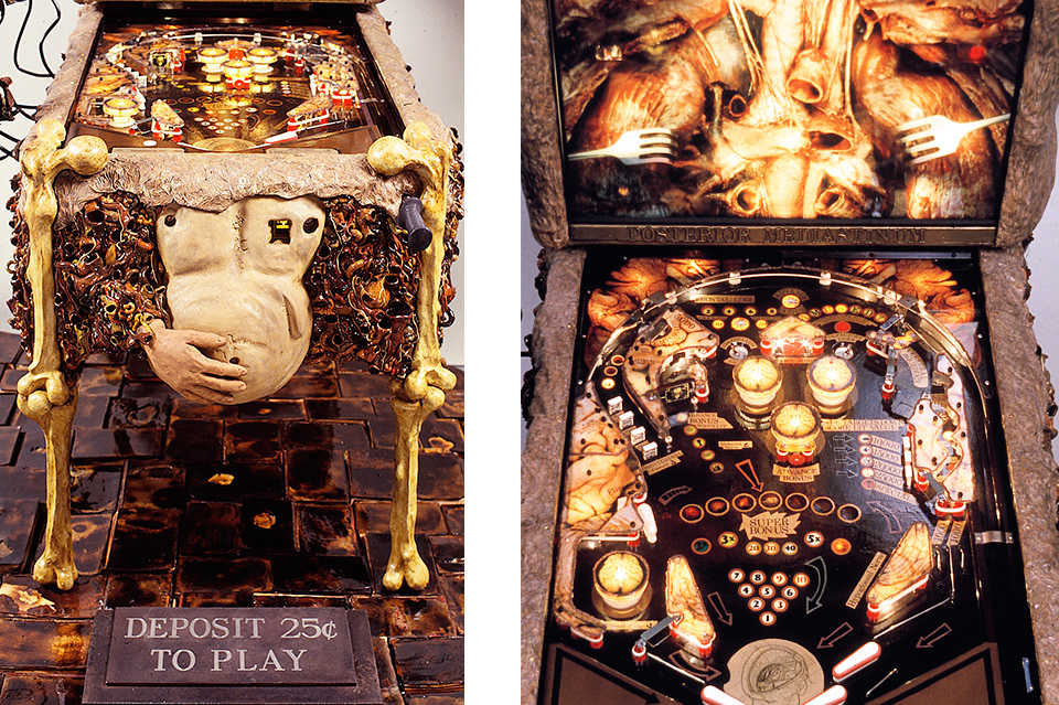 Enterdetainment for the United States of MInd, working pinball machine, mixed media, 13 x 6 x 5 ft.